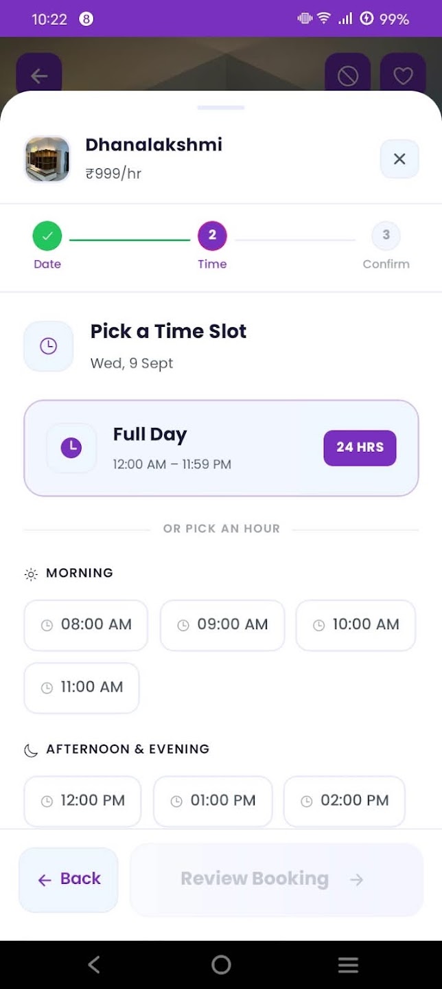 Sell My Time app time slot selection screen