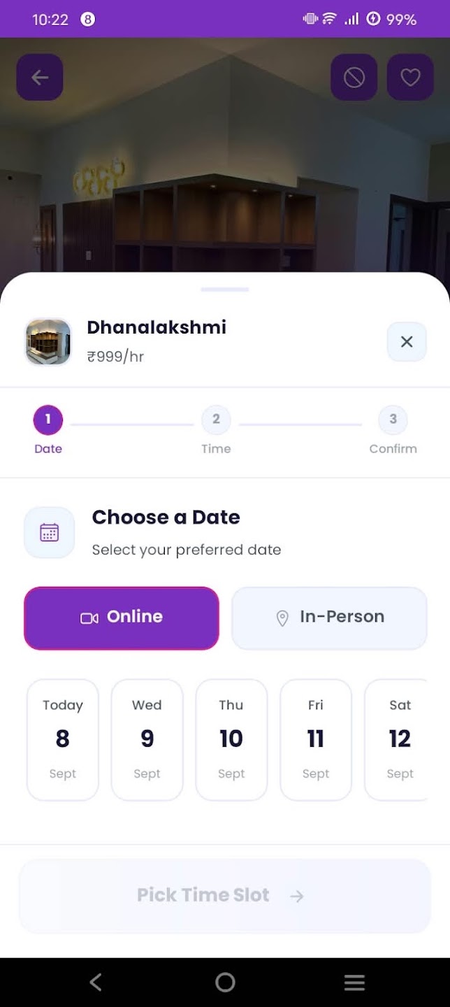 Sell My Time app date selection screen